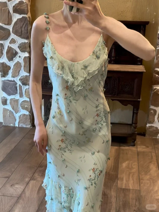 Elegant Blue Rose Strapless Multi-Layer Bias-Cut Skirt Chiffon Prom Dress P3791