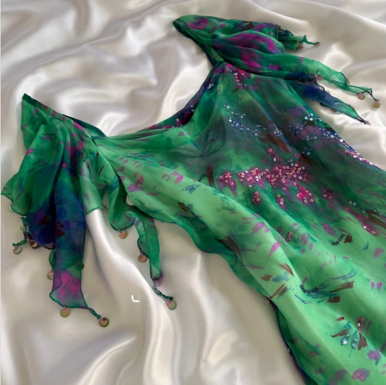 Stunning Green Double-layered Flying Sleeves And Swaying Neck Chiffon Prom Dress P3801