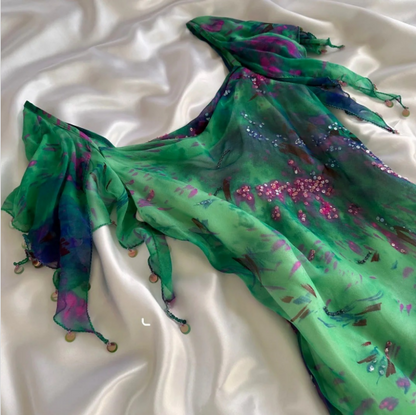 Stunning Green Double-layered Flying Sleeves And Swaying Neck Chiffon Prom Dress P3801