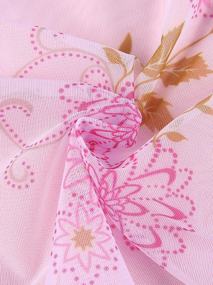 Sexy Mesh Pink V-neck Suspender Print Birthday Short Skirt Homecoming Dress P3818