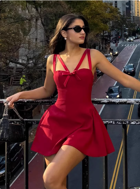 Sweet Bow Strap Red A-line 17th Birthday Short Skirt Homecoming Dress P3821