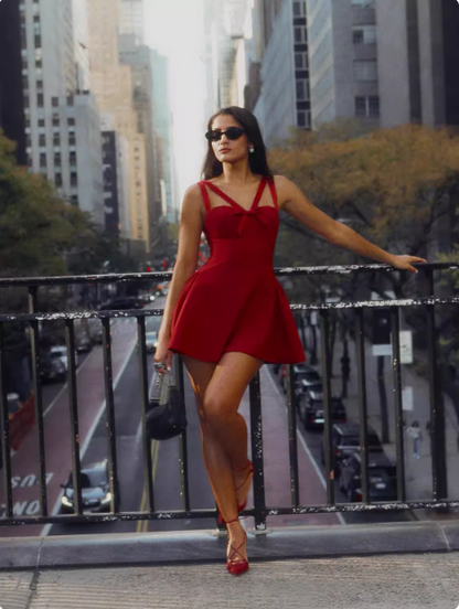 Sweet Bow Strap Red A-line 17th Birthday Short Skirt Homecoming Dress P3821