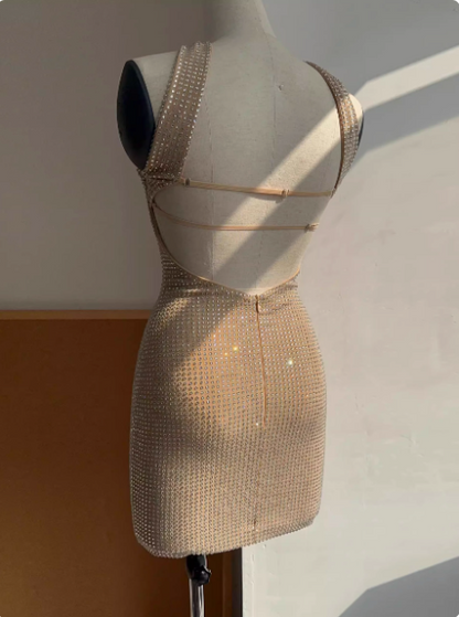 Elegant Hot Diamond Tube Top Slim Fit Hip 17th Birthday Short Skirt Homecoming Dress P3824