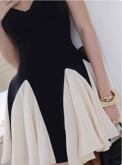 Design Black And White Stitching Suspender Back A-line Birthday Short Skirt Homecoming Dress P3825