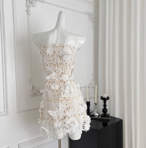 Beautiful Round Neck Mesh Splicing Sleeveless Lace Waist Birthday Skirt Homecoming Dress P3827