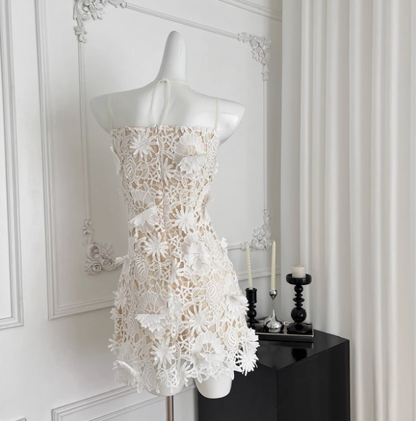 Beautiful Round Neck Mesh Splicing Sleeveless Lace Waist Birthday Skirt Homecoming Dress P3827