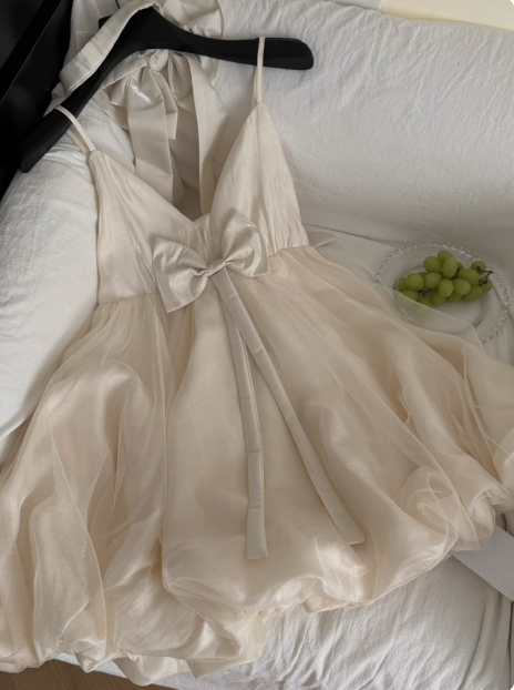 Princess Bowknot Halter Neck Sling Waist Net Tulle Puffy Birthday Party Dress Homecoming Dress P3829