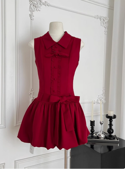 Beautiful Red Three-dimensional Flower Sleeveless Polo Collar Sleeveless Flower Bud Birthday Short Skirt Homecoming Dress P3836