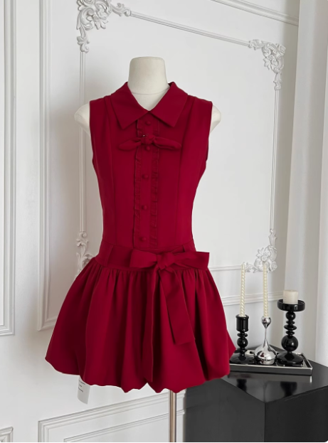 Beautiful Red Three-dimensional Flower Sleeveless Polo Collar Sleeveless Flower Bud Birthday Short Skirt Homecoming Dress P3836