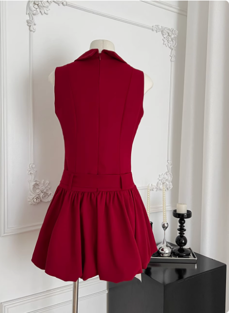 Beautiful Red Three-dimensional Flower Sleeveless Polo Collar Sleeveless Flower Bud Birthday Short Skirt Homecoming Dress P3836