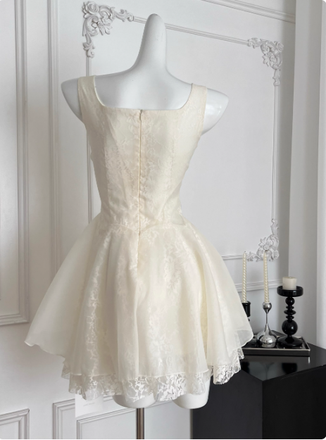 Sweet Suspender Square Neck Tie Mesh Puffy Birthday Skirt Homecoming Dress P3838