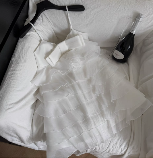 Sweet Bow Stitching Ruffle Sling Cake Birthday Skirt Homecoming Dress P3839