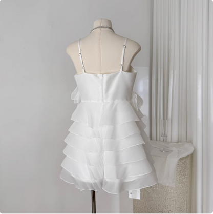 Sweet Bow Stitching Ruffle Sling Cake Birthday Skirt Homecoming Dress P3839