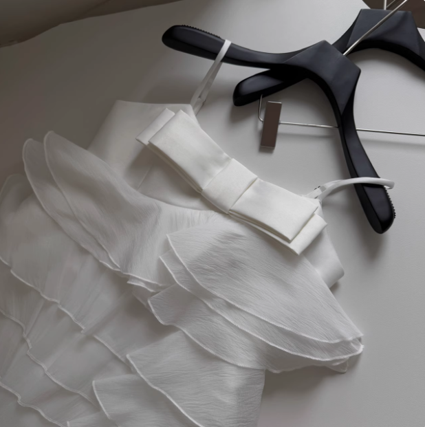 Sweet Bow Stitching Ruffle Sling Cake Birthday Skirt Homecoming Dress P3839