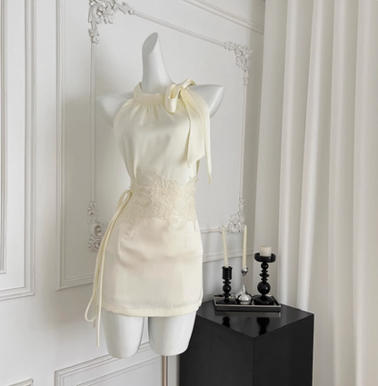 Elegant Halter Neck Strapless Satin Hip-hugging Birthday Skirt Homecoming Dress P3840