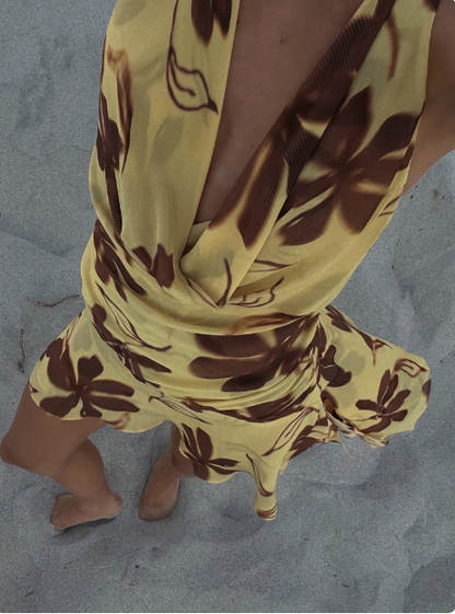 Sexy Swing Neck Halter Print Irregular Backless Birthday Short Skirt Homecoming Dress P3851