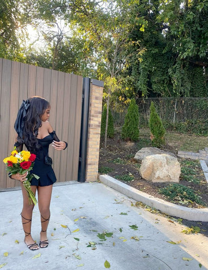 Sexy Black Strapless Off Shoulder Mini Birthday Skirt Homecoming Dress P3867