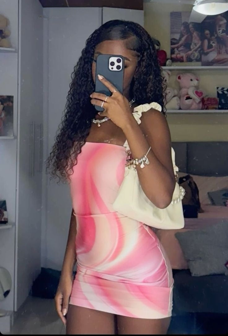 Design Pink Pattern Tube Top Hip Birthday Skirt Homecoming Dress P3868