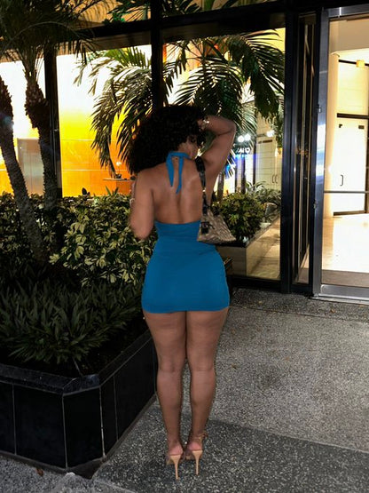 Sexy Low Cut Halter Neck Backless Slim Birthday Short Skirt Homecoming Dress P3872