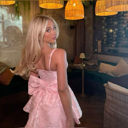 Sweet Princess Shoulder Strap Bow Jacquard Mini 17th Birthday Homecoming Dress P3878