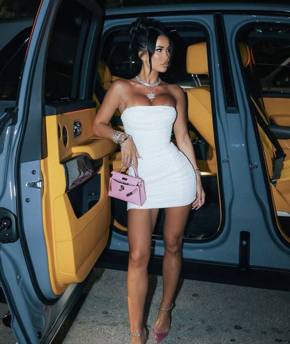 Sweet Pleated Tube Top Hip 21st Birthday Homecoming Dress P3880