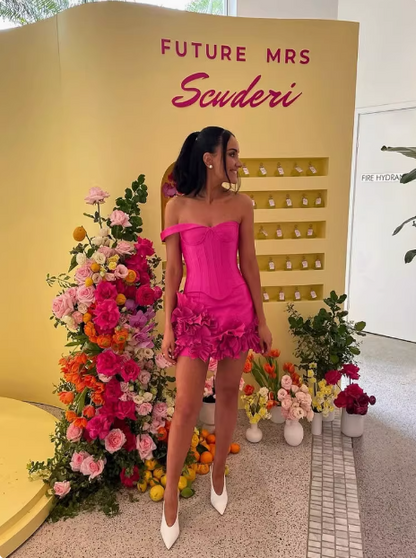 Sweet Pink One-shoulder Tube Top Waisted Fishbone 17th Birthday Homecoming Dress P3895