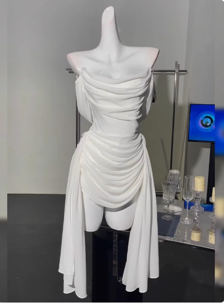 Simple Off The Shoulder Pleated Chiffon White 17th Birthday Homecoming Dress P3906