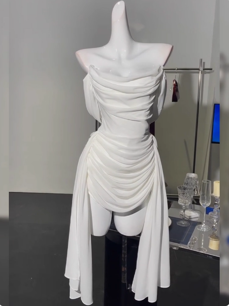 Simple Off The Shoulder Pleated Chiffon White 17th Birthday Homecoming Dress P3906