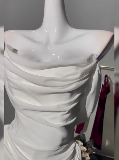 Simple Off The Shoulder Pleated Chiffon White 17th Birthday Homecoming Dress P3906