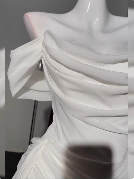 Simple Off The Shoulder Pleated Chiffon White 17th Birthday Homecoming Dress P3906