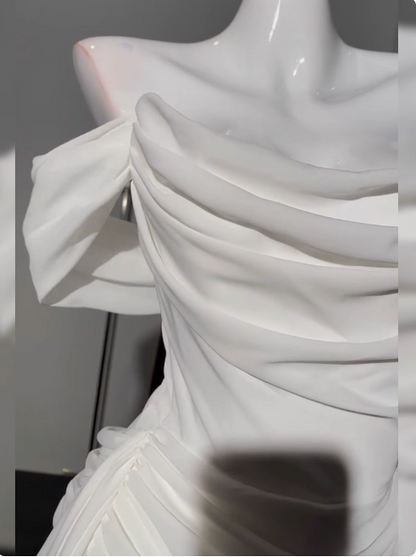 Simple Off The Shoulder Pleated Chiffon White 17th Birthday Homecoming Dress P3906