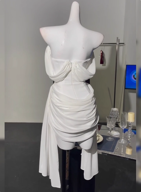 Simple Off The Shoulder Pleated Chiffon White 17th Birthday Homecoming Dress P3906