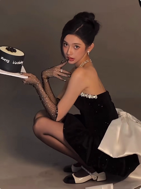 Sweet Tube Top Black Velvet Bow 19th Birthday Homecoming Dress P3908