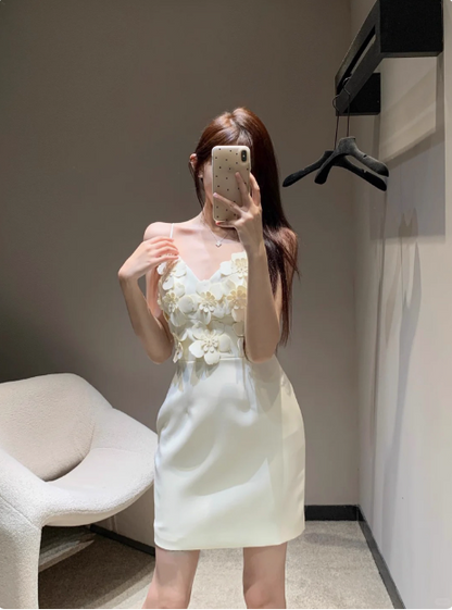 Unique Beautiful Three-dimensional Flower Sling Satin Birthday Dress Homecoming Dress P3910