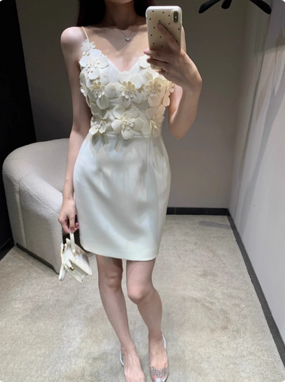 Unique Beautiful Three-dimensional Flower Sling Satin Birthday Dress Homecoming Dress P3910