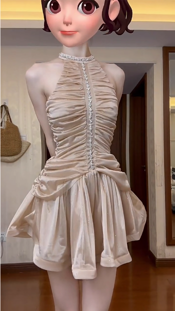 Sweet Waist Rhinestone A-line Cake Birthday Dress Homecoming Dress P3915