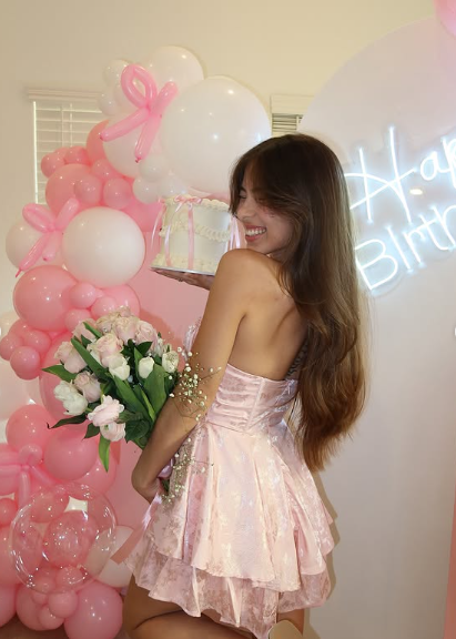 Sweet Satin Tube Top Herringbone Pink Dark Pattern A-line 17th Birthday Homecoming Dress P3925