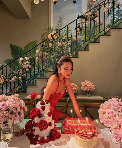 Sexy 19th Birthday Burgundy Satin Homecoming Dress P3938