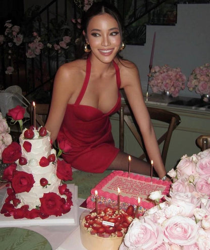 Sexy 19th Birthday Burgundy Satin Homecoming Dress P3938