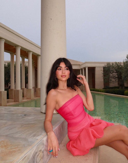 Sweet Pink Tube Top Flower Bud 17th Birthday Homecoming Dress P3949