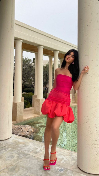 Sweet Pink Tube Top Flower Bud 17th Birthday Homecoming Dress P3949