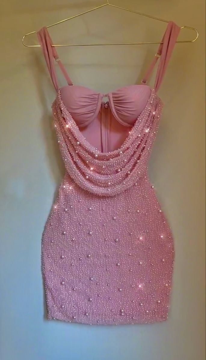 Cute Pink Suspender Hollow Beaded Hip-hugging 17th Birthday Homecoming Dress P3950