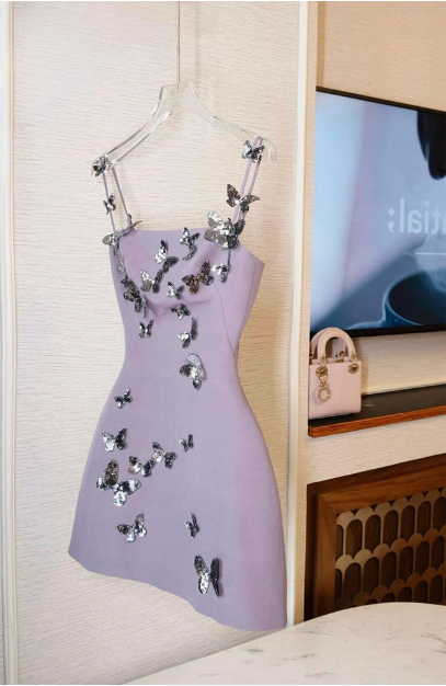 Charming Purple Butterfly Strap Satin 17th Birthday Homecoming Dress P3957