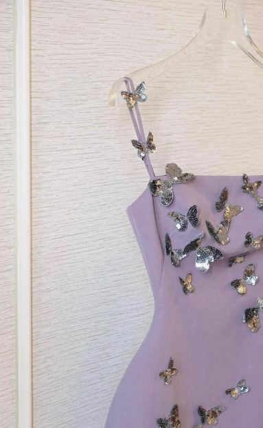 Charming Purple Butterfly Strap Satin 17th Birthday Homecoming Dress P3957