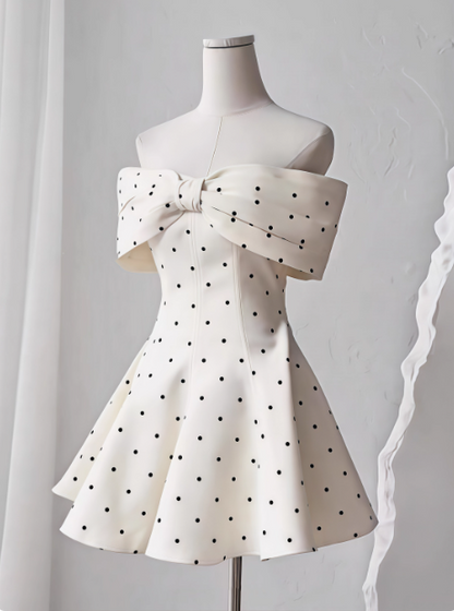 Sweet One-shoulder Bow Satin Polka Dot Puffy Birthday Skirt Homecoming Dress P3961