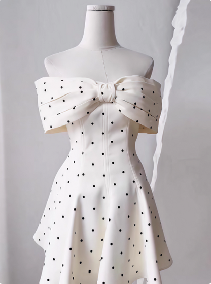 Sweet One-shoulder Bow Satin Polka Dot Puffy Birthday Skirt Homecoming Dress P3961