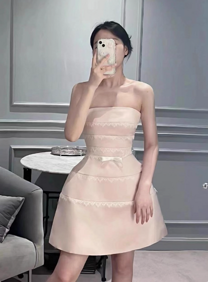 Cute Pink Suspender Satin Lace 17th Birthday Homecoming Dress P3964