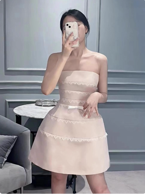 Cute Pink Suspender Satin Lace 17th Birthday Homecoming Dress P3964