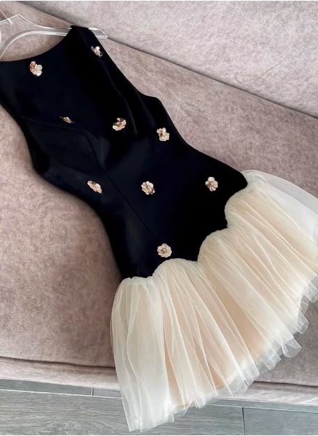 Sweet Sleeveless Floral Satin Tulle Mini 17th Birthday Homecoming Dress P3968