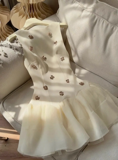 Sweet Sleeveless Floral Satin Tulle Mini 17th Birthday Homecoming Dress P3968